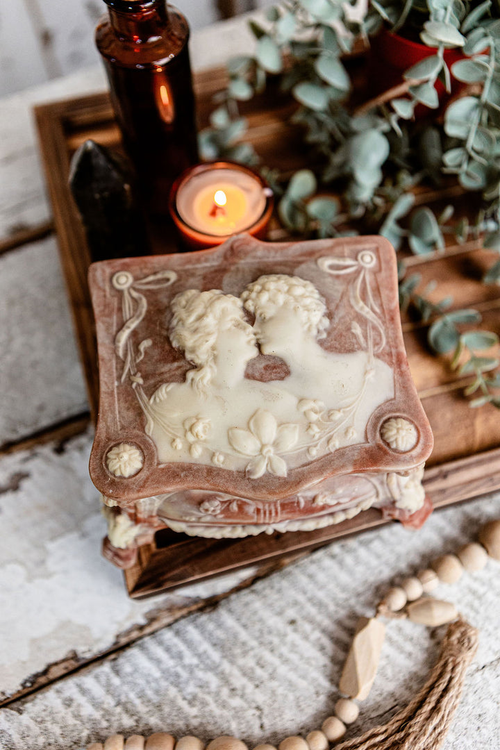 Handcrafted Lovers Incolay Jewelry Box