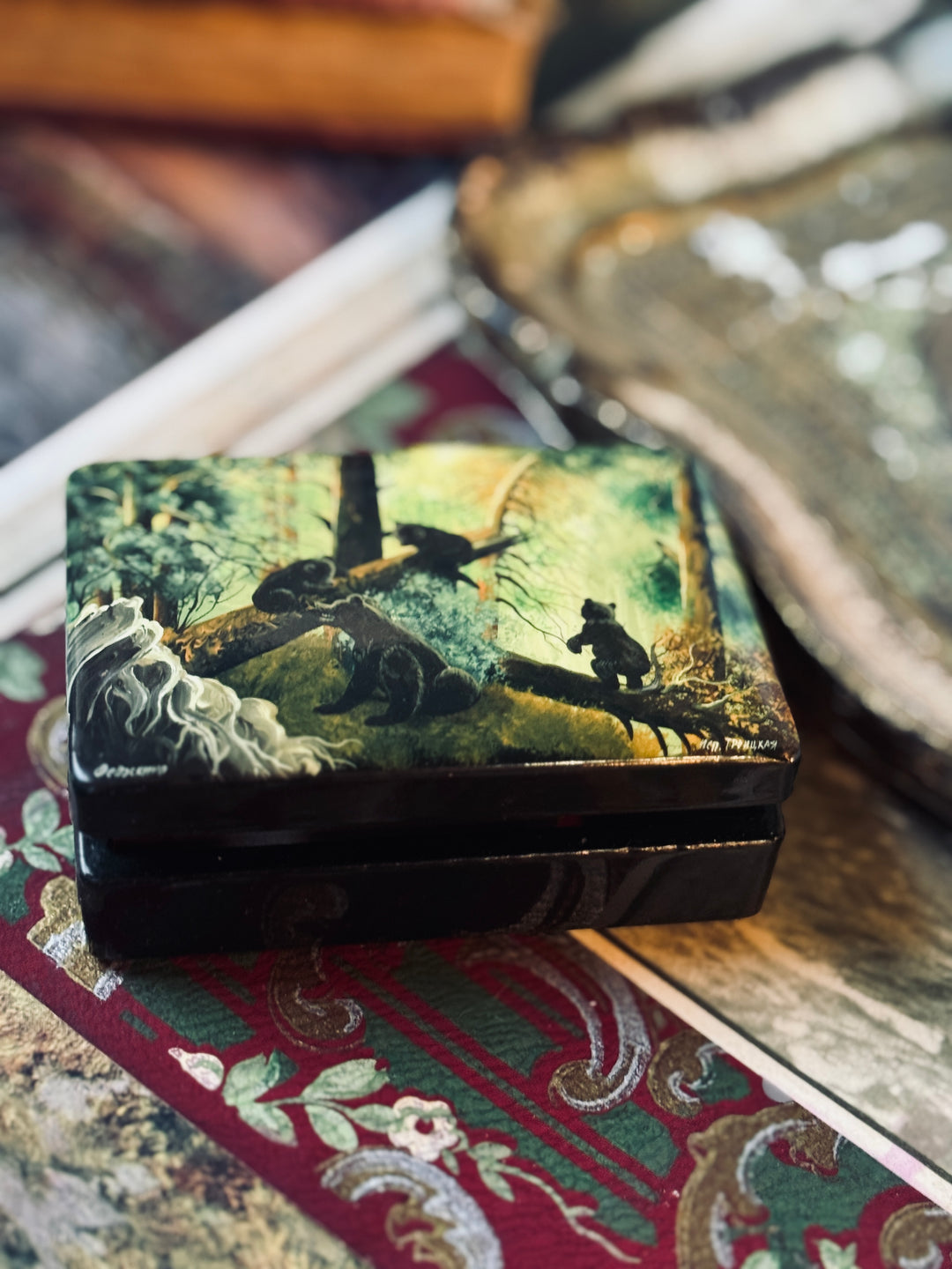 Morning in the Woods with Bears Russian Trinket Box