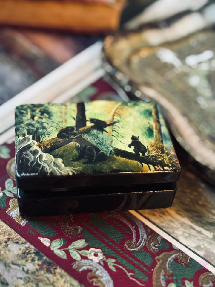Morning in the Woods with Bears Russian Trinket Box